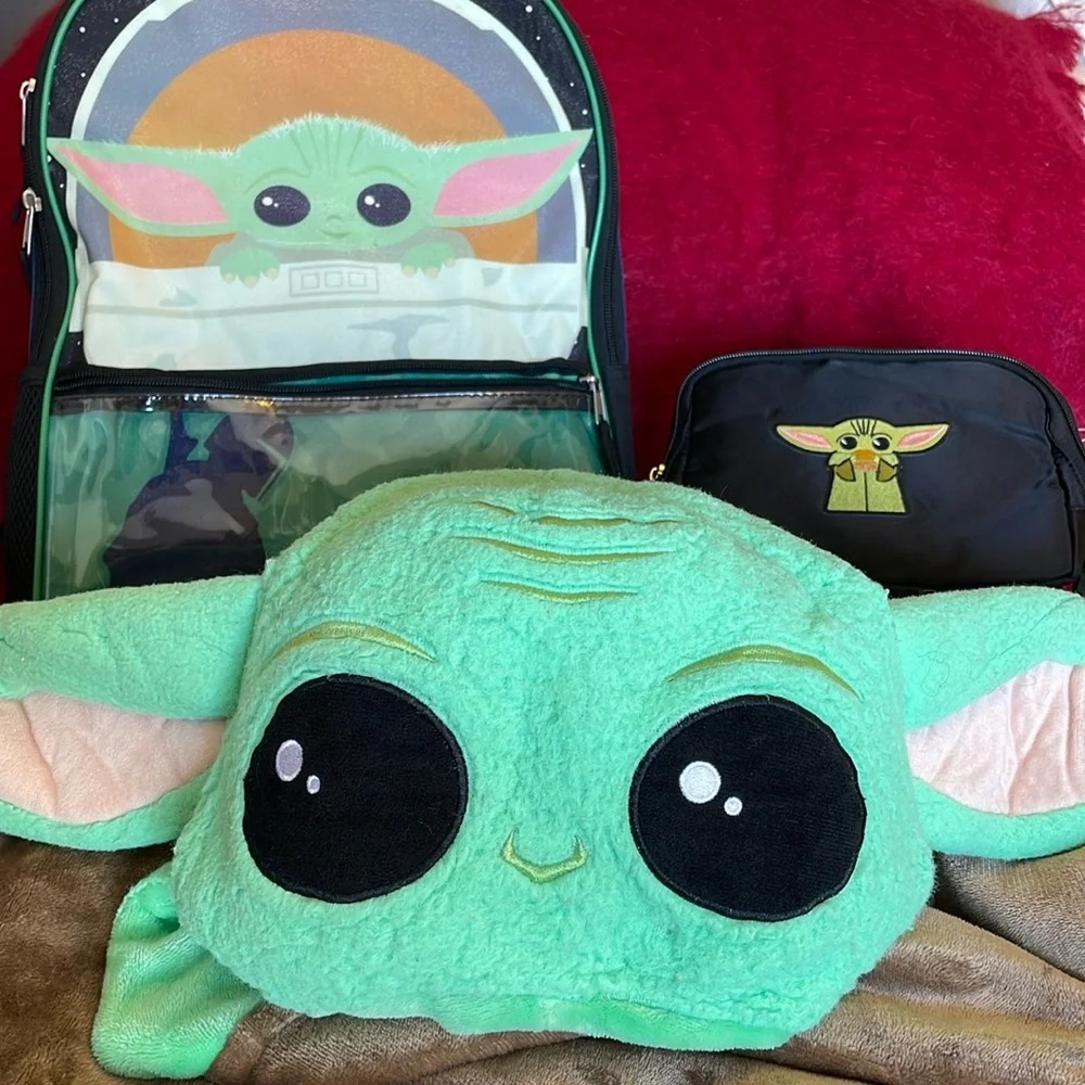 YODA BACKPACK, BELT BAG, and HOODED YODA BLANKET 3 Piece bundle